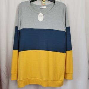 NWT Halife WomMen's XL Colorblock Long Sleeved Shirt Gold Blue Gray NEW